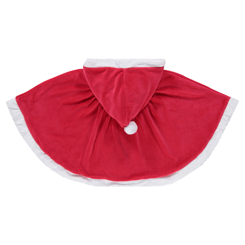 Cape de Noël en velours et sherpa avec capuche à pompon 