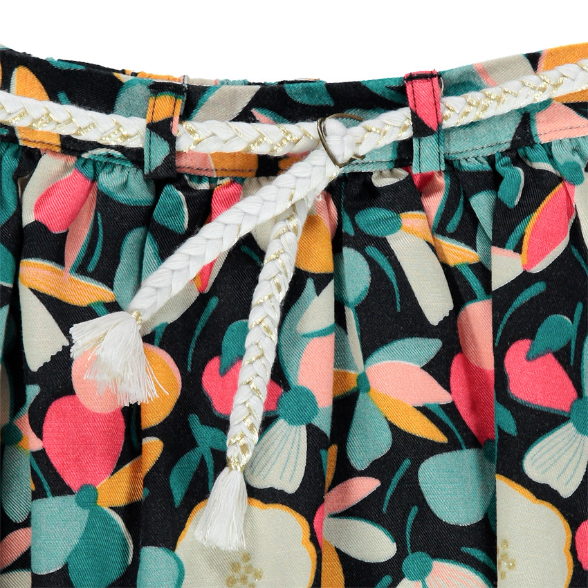 Jupe fluide à motif floral all-over et ceinture tressée 