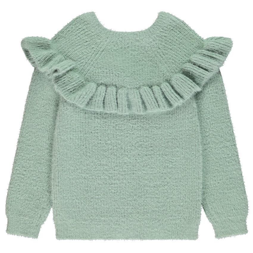 Pull en tricot côte uni avec empiècement volanté pour fille 