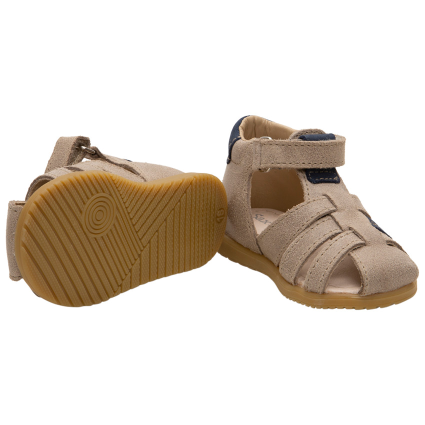 Sandales en cuir montants à empiècements contrastés 