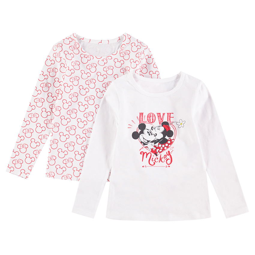 Lot de 2 tee-shirts manches longues en jersey (maillots de corps) Mickey & Minnie Disney 
