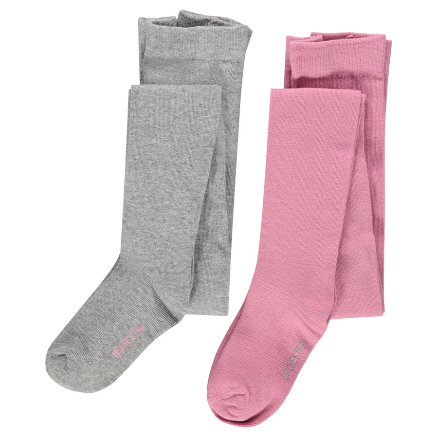 Lot de 2 collants épais moutarde / gris chiné