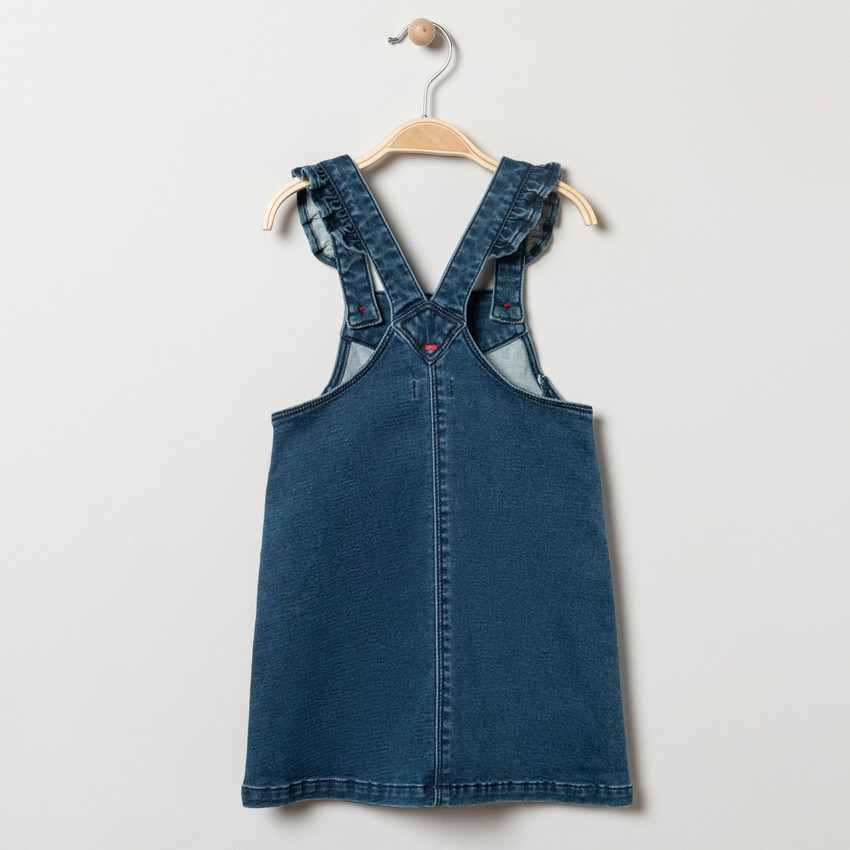 Robe salopette en jean avec bretelles volantées pour bébé fille 