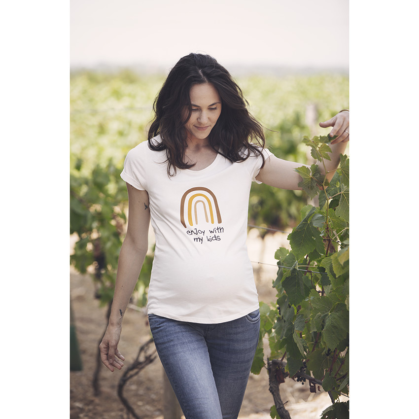 T-shirt de grossesse manches courtes à texte printé "Enjoy with my kids" 