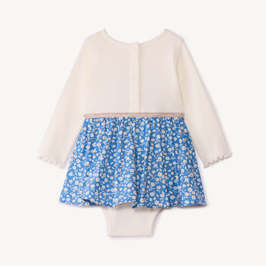 Robe body manches longues effet 2 en 1 fleurie pour bébé fille 