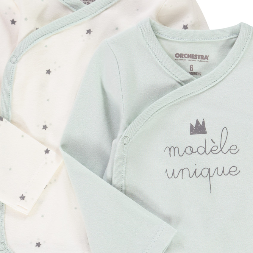 Lot de 2 bodies manches longues imprimé étoiles pour bébé 