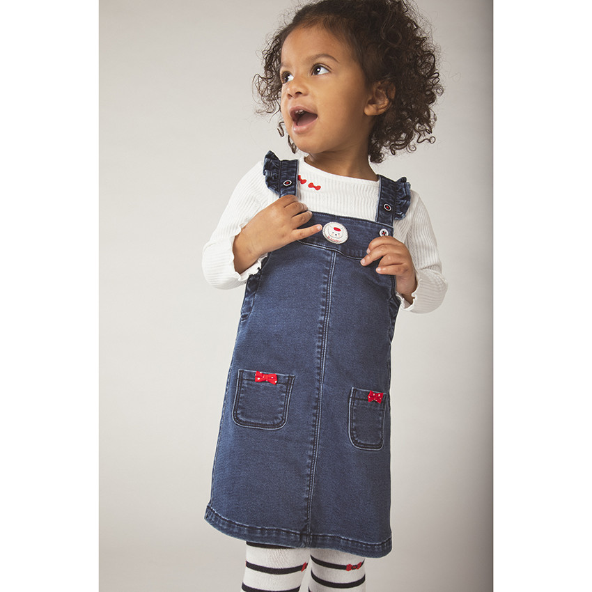 Robe salopette en jean avec bretelles volantées pour bébé fille 