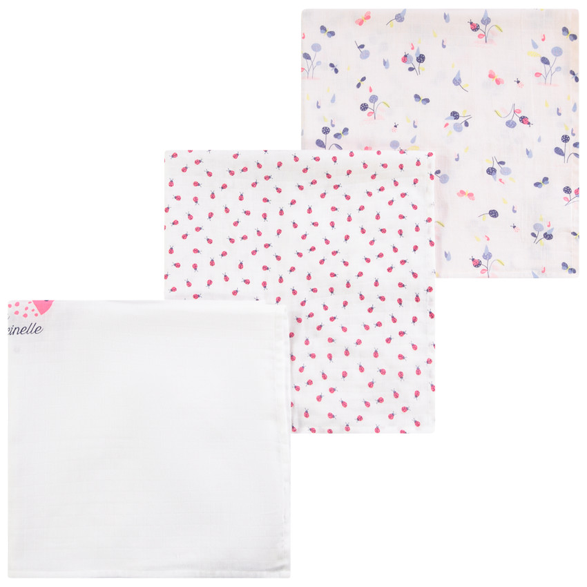 Lot de 3 langes en coton print coccinelle pour bébé fille 
