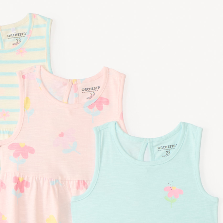 Lot de 3 robes débardeurs motifs fleuris pour bébé fille 