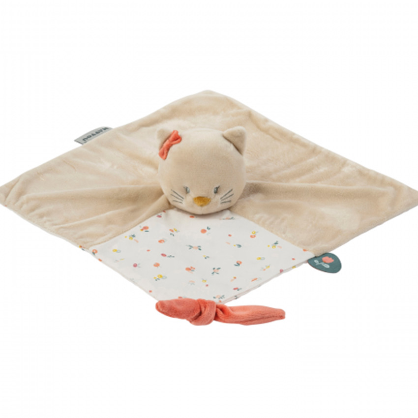 Doudou plat en velours Mila le chat beige 