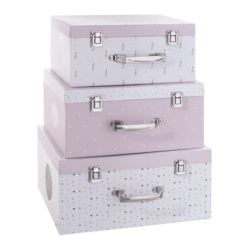 Boites de rangement en carton x 3 - Rose  