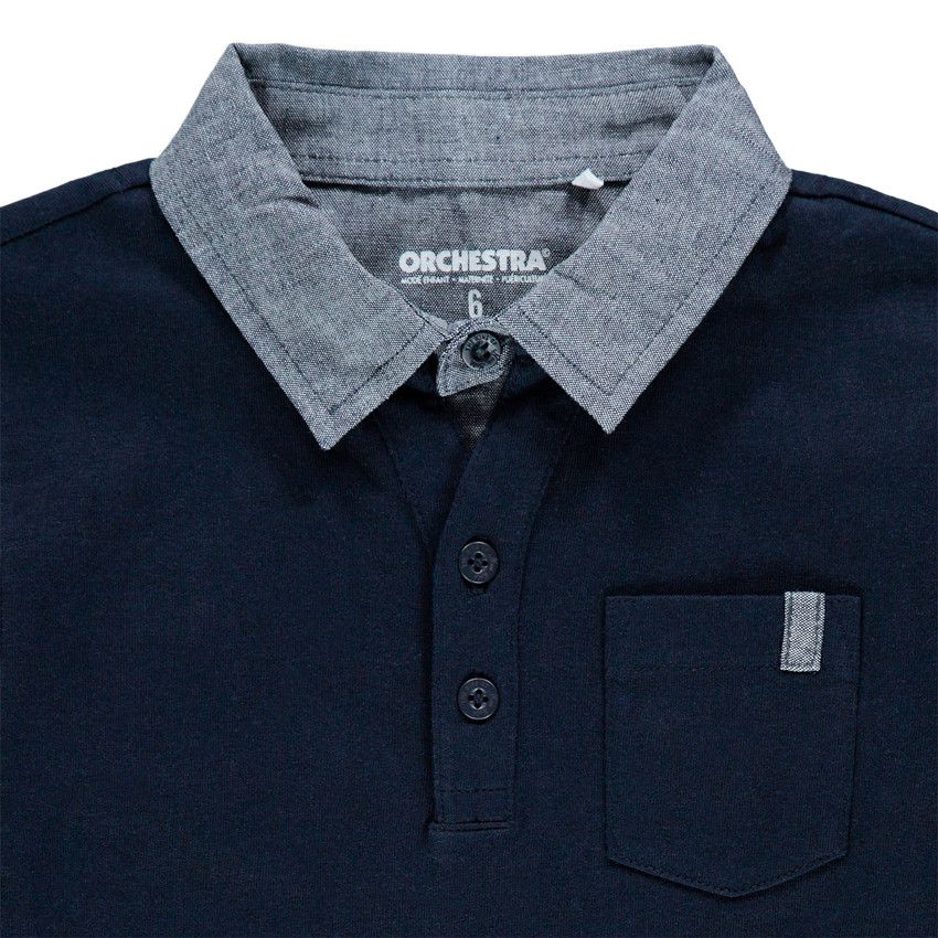 Polo manches longues à effet de superposition et détails chambray 