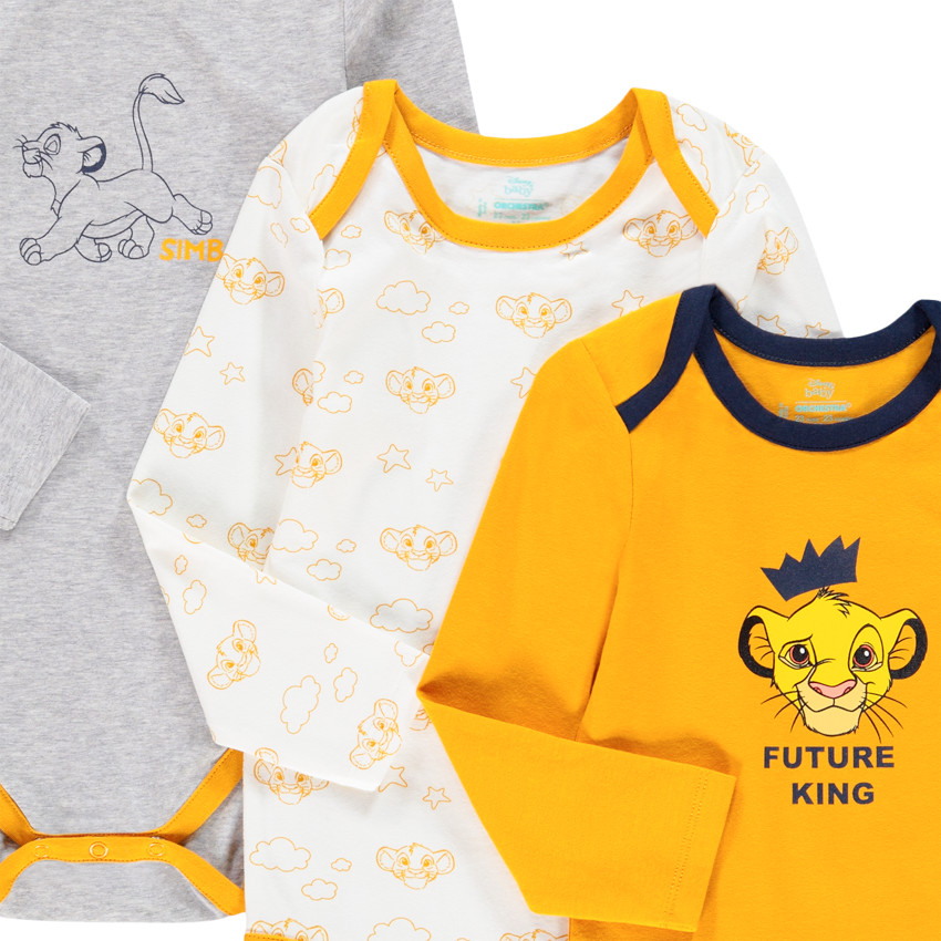 Lot de 3 bodies manches longues Le Roi Lion Disney pour bébé garçon 