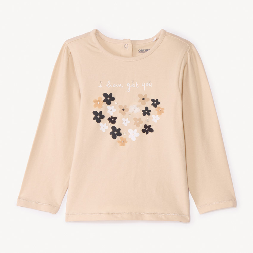 T-shirt manches longues uni à print fantaisie pour bébé fille  