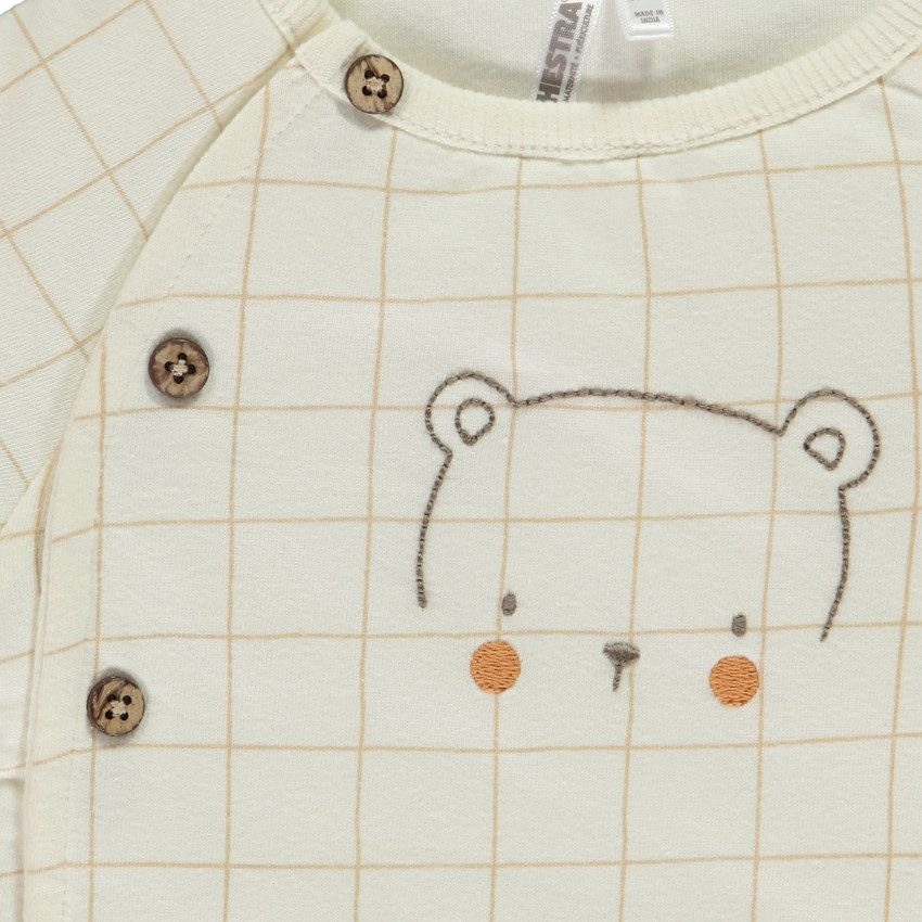 Combinaison longue à carreaux avec ours brodé pour bébé garçon  