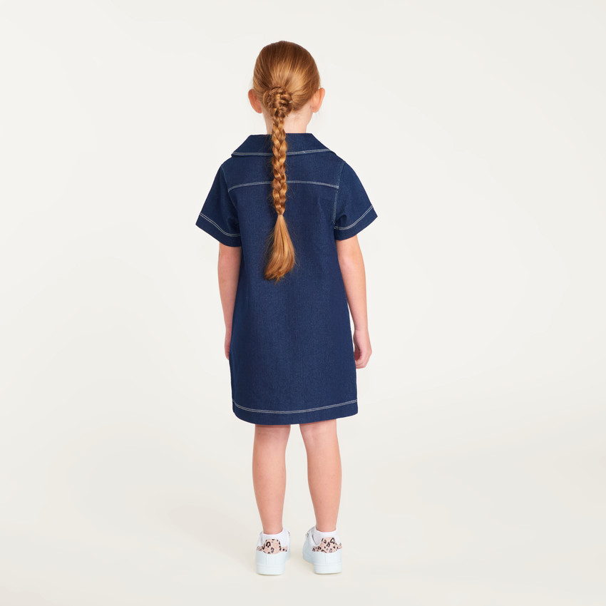 Robe en denim fille manches courtes et col V 