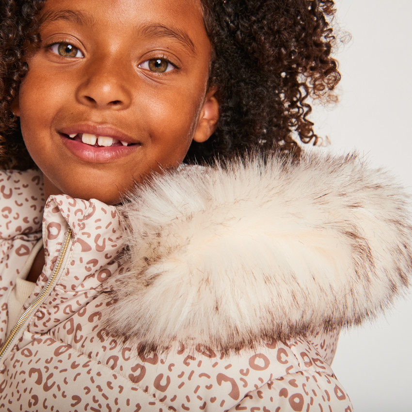 Doudoune longue en toile imprimée et doublure sherpa pour fille  