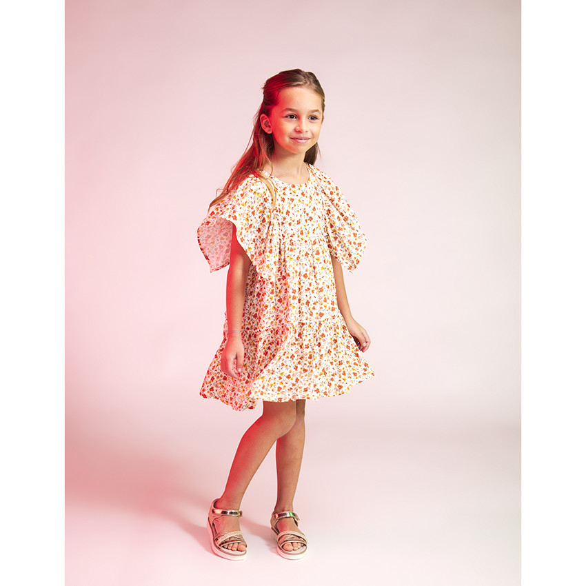 Robe manches courtes volantées imprimé floral pour fille 