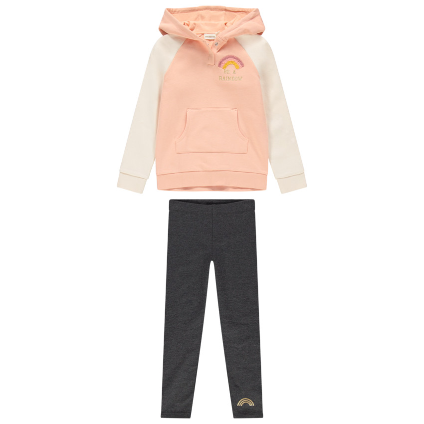 Jogging en molleton avec sweat motif arc-en-ciel et legging chiné 
