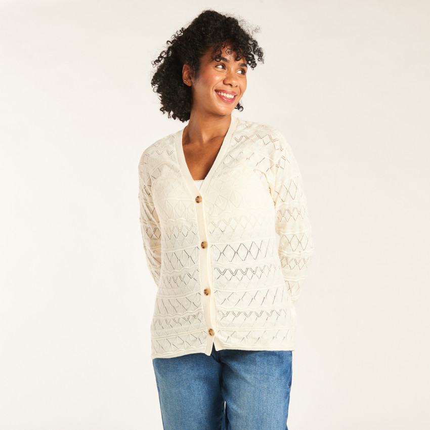 Gilet manches longues uni en tricot fantaisie pour femme