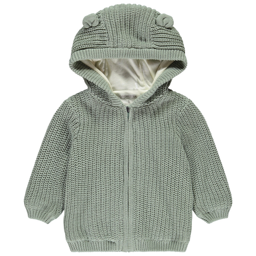 Gilet uni en tricot avec capuche ludique pour bébé garçon
