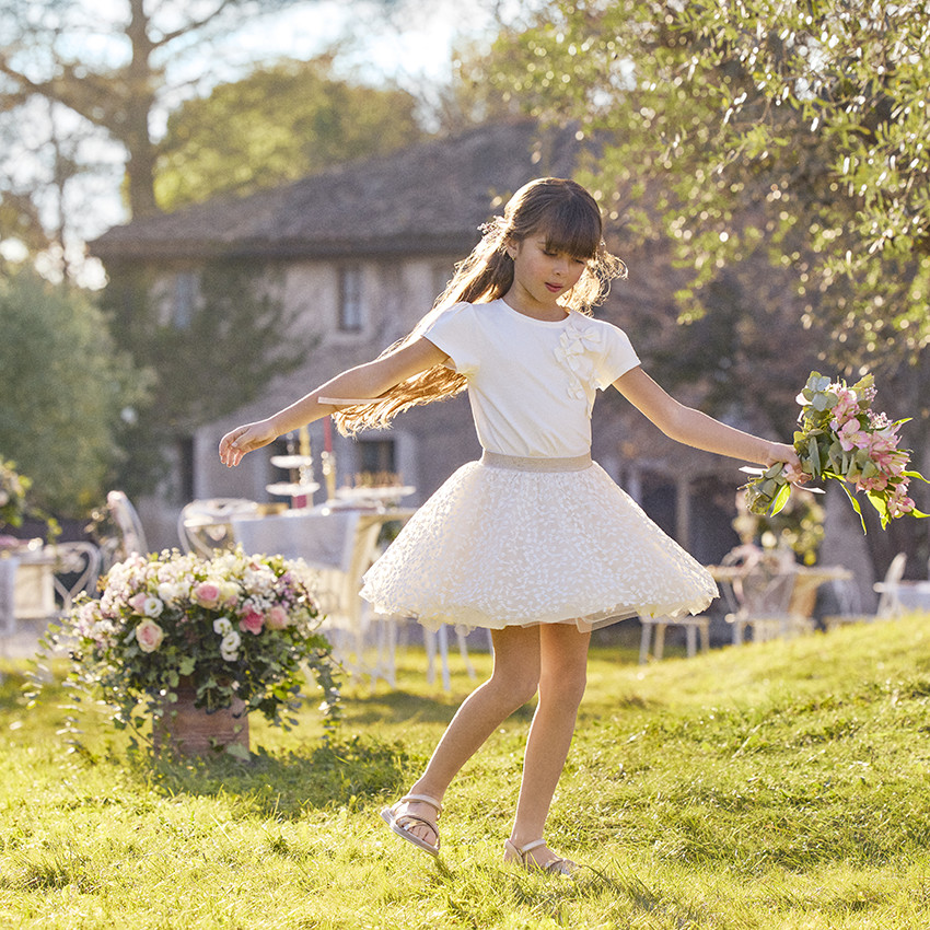 T-shirt manches courtes uni avec nœuds pour fille   