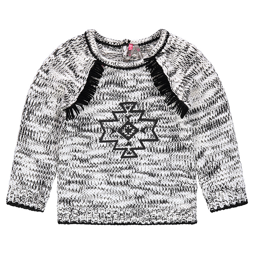 Pull en maille mélangée à motif ethnique et franges 