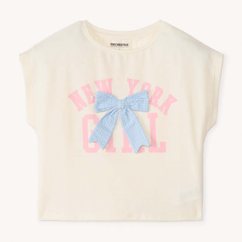 T-shirt manches courtes forme boîte à nœud pour fille 