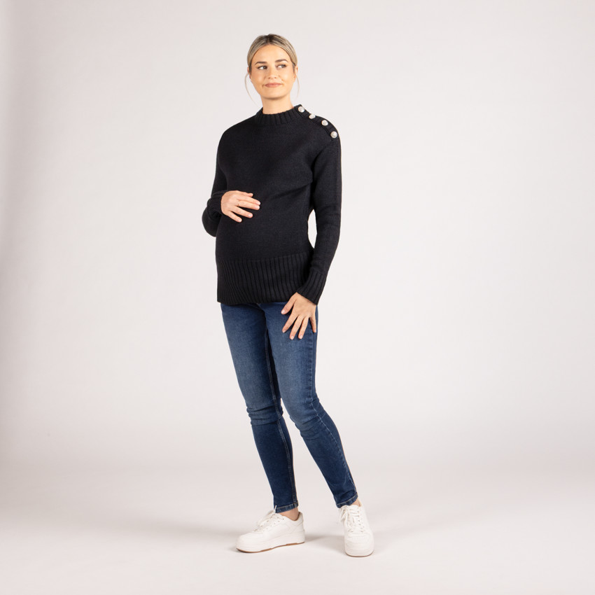 Pull en tricot uni avec boutons bijoux pour femme 