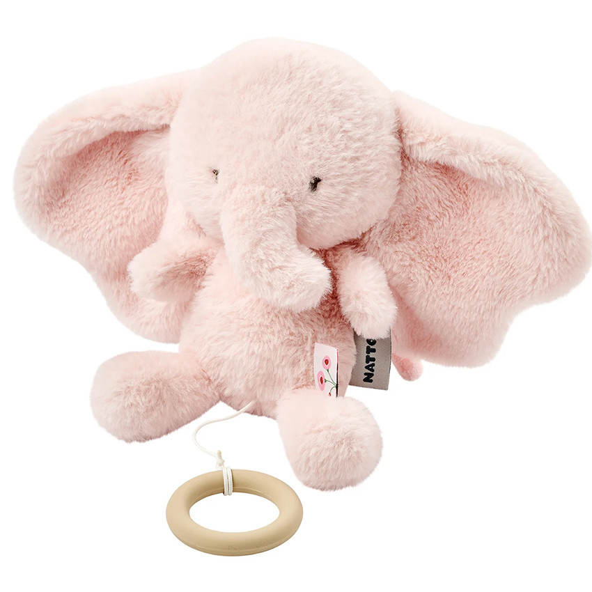 Peluche musicale éléphant - Velours - Fanfan - Rose - 24 cm 