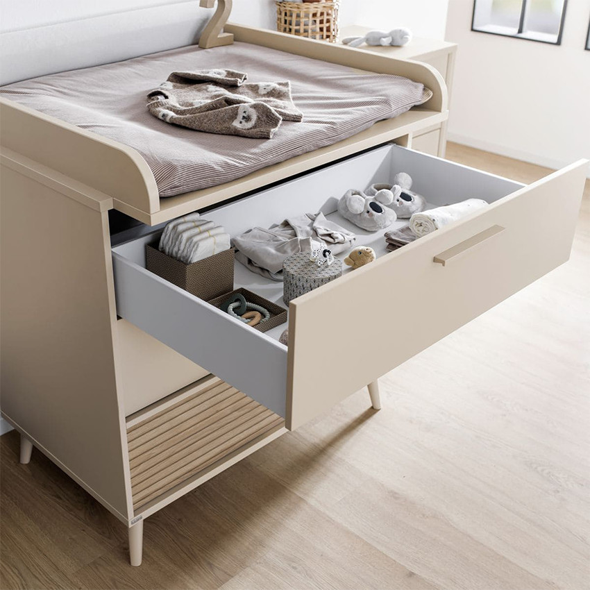 Plan à langer pour commode 3 tiroirs Eefje 95 x 93 x 57 cm Cashmere Beige 