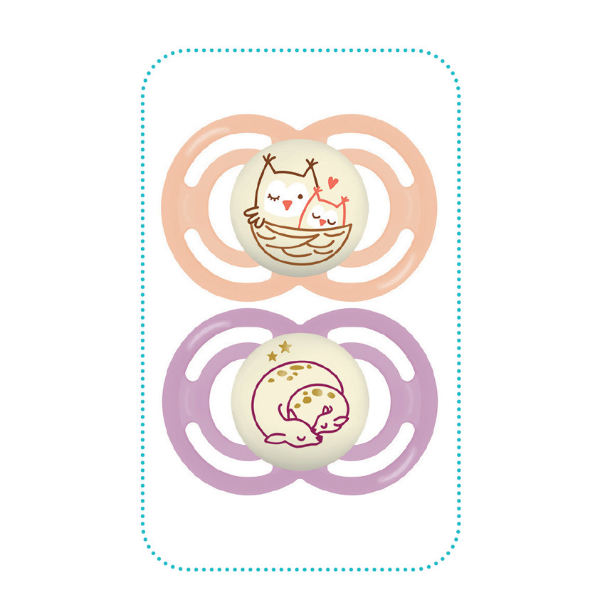 Lot de 2 sucettes Perfect Nuit 18+ - Hibou/Renard 