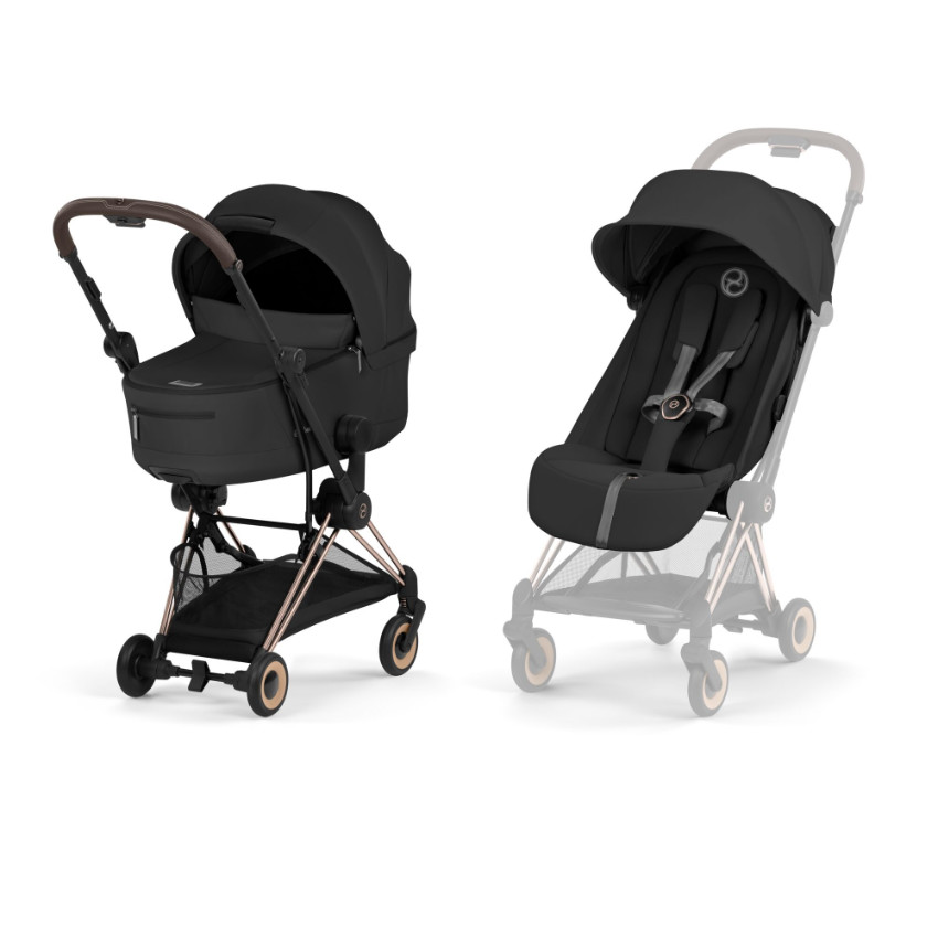 Poussette ultra-compacte Coya 2026 + Nacelle Lux - Rosegold / Sepia Black 