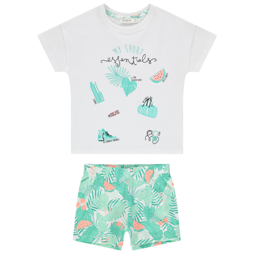 Pyjama en coton bio à imprimé tropical 