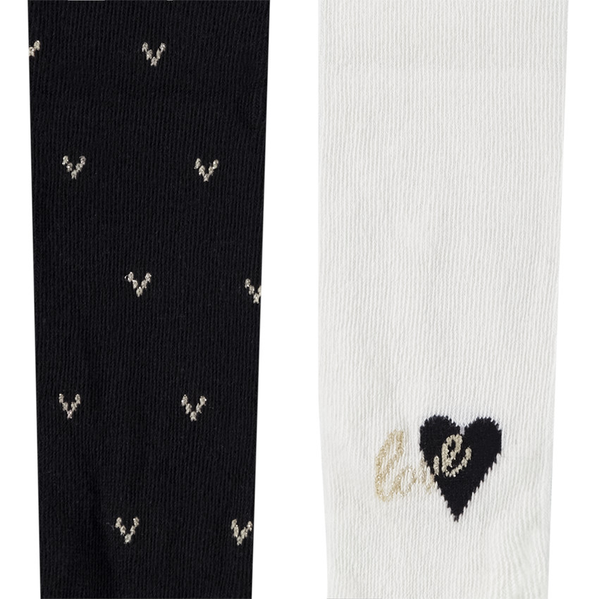 Lot de 2 paires de collants épais en jersey imprimé coeurs pour bébé fille 