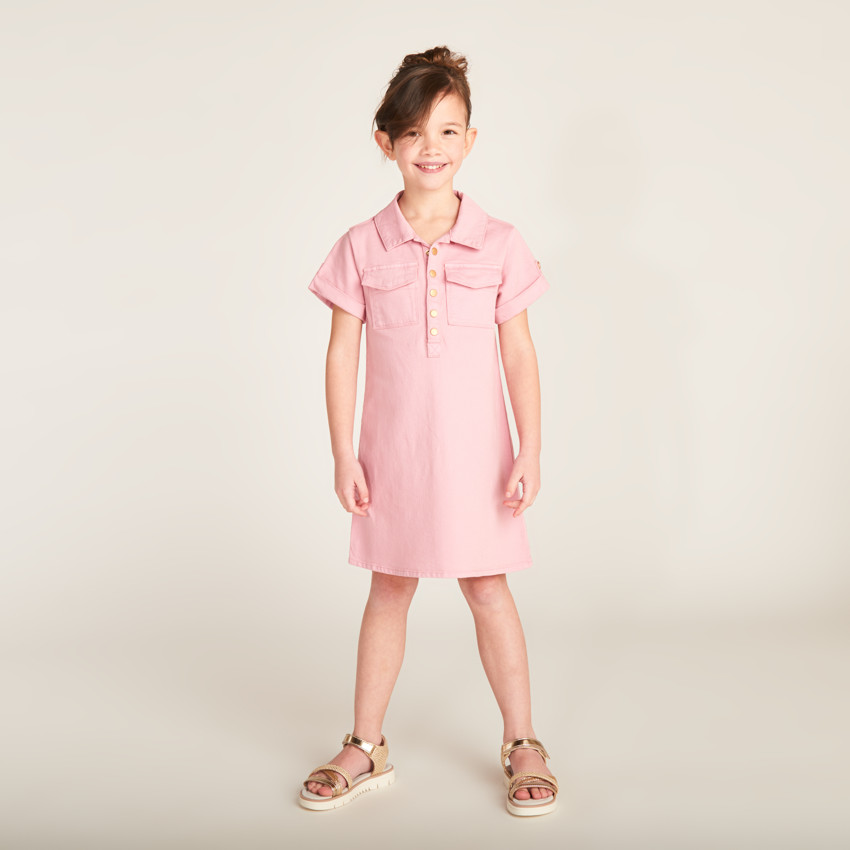Robe chemise manches courtes en jean uni pour fille 