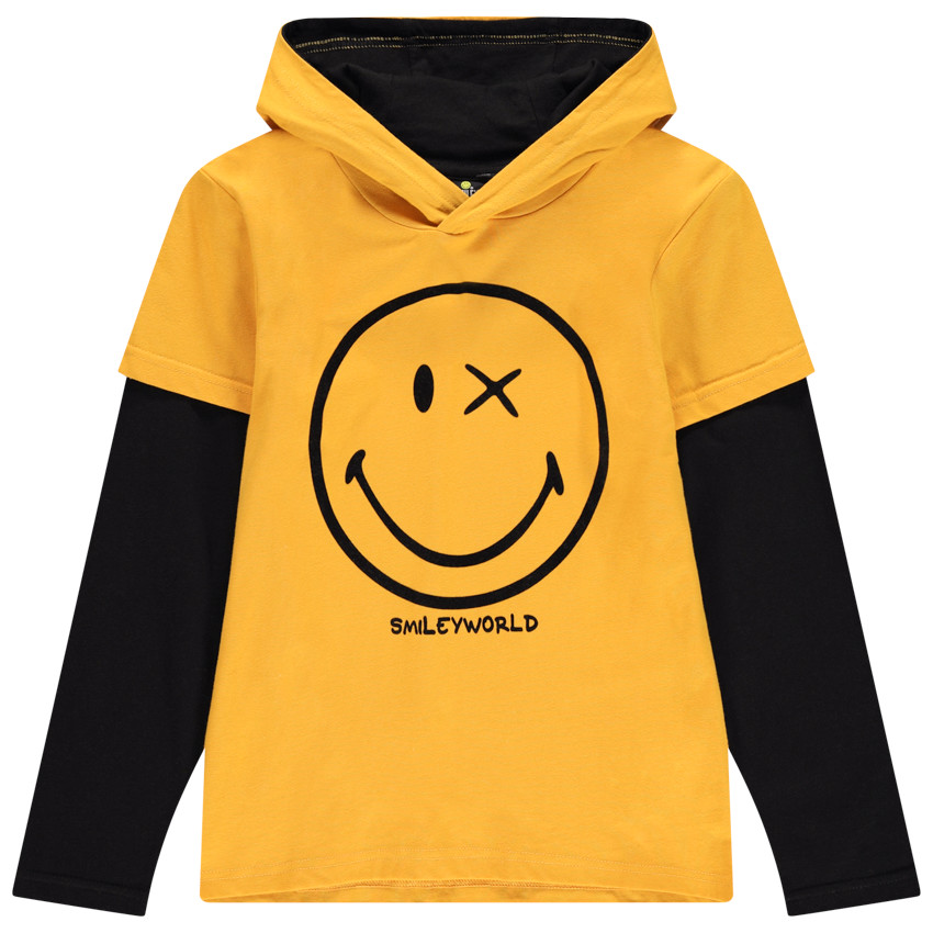 Junior - T-shirt manches longues à capuche bicolore print Smiley 