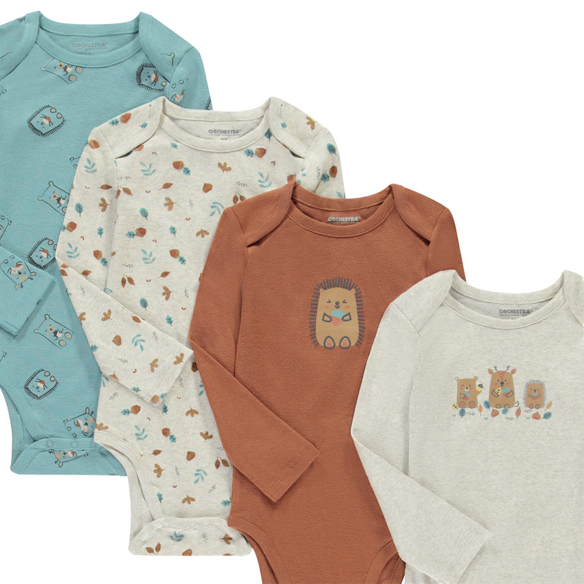 Lot de 7 bodies manches longues animaux pour bébé garçon avec ouvertures différentes selon l'âge 
