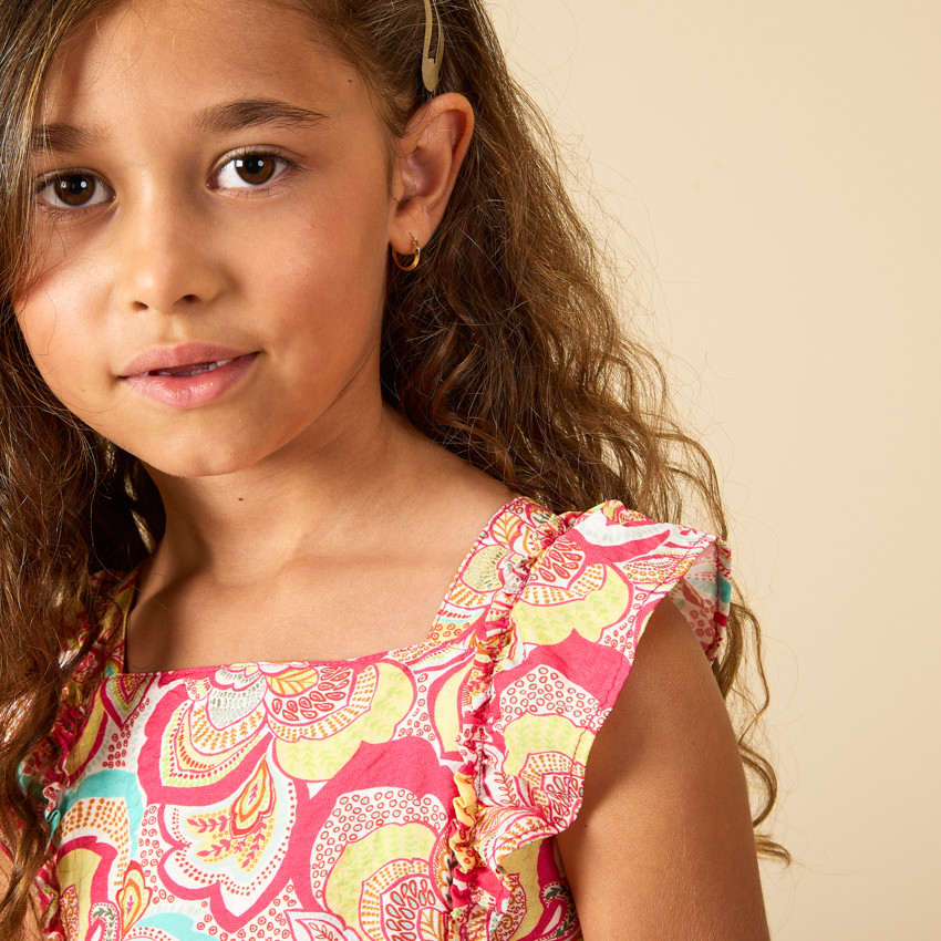 Robe à bretelles volantées et dos smocké imprimé floral pour fille 