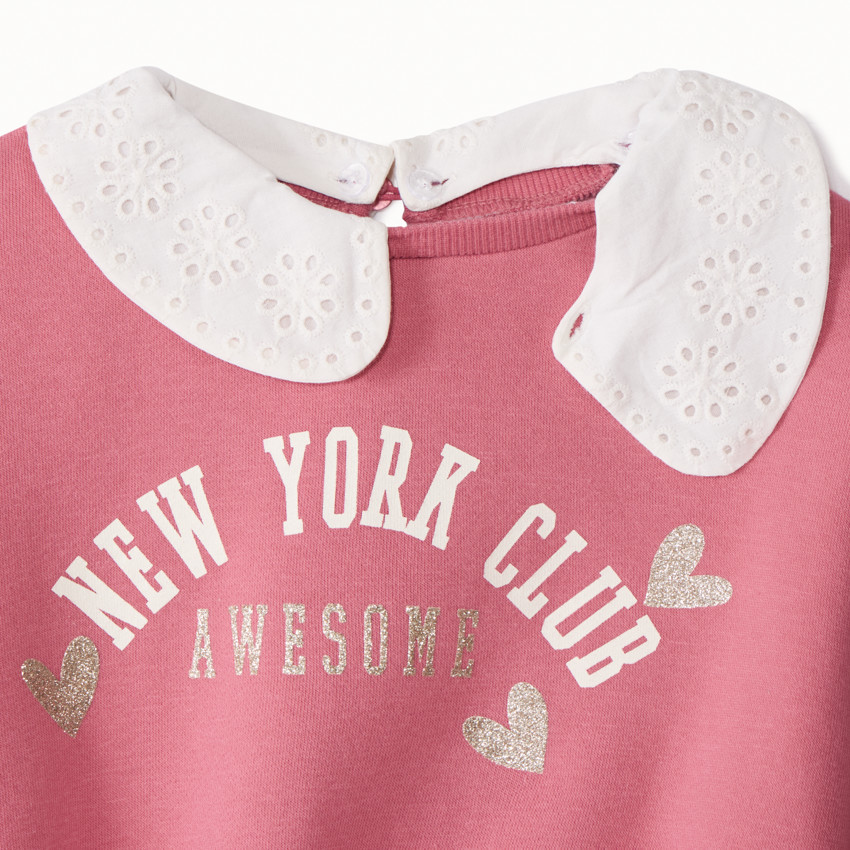 Sweat molleton fantaisie avec col claudine pour bébé fille 