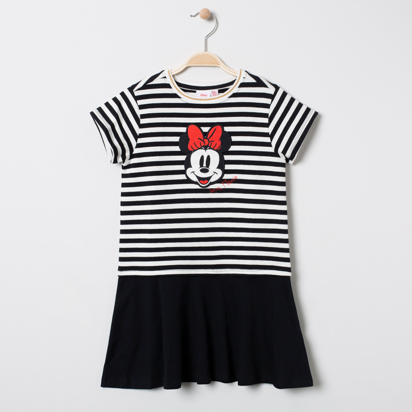 Robe manches courtes à rayures broderies Minnie Disney 