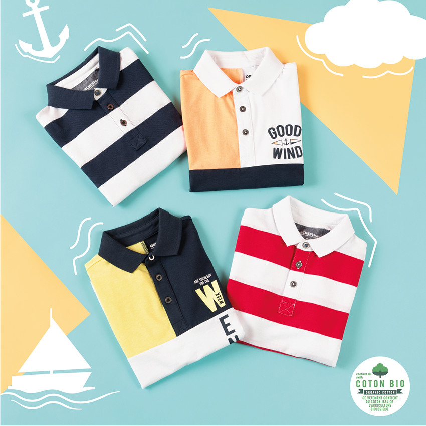 Polo manches courtes rayé en coton pour garçon 