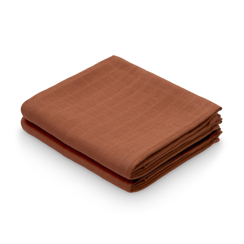 Set de 2 langes en mousseline de coton - Caramel Main Set de 2 langes en mousseline de coton - Caramel