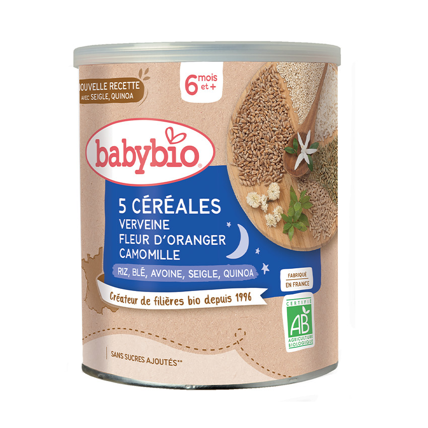 Mélange 5 céréales avec verveine, fleur d'oranger et camomille bio 6M+ 220g 