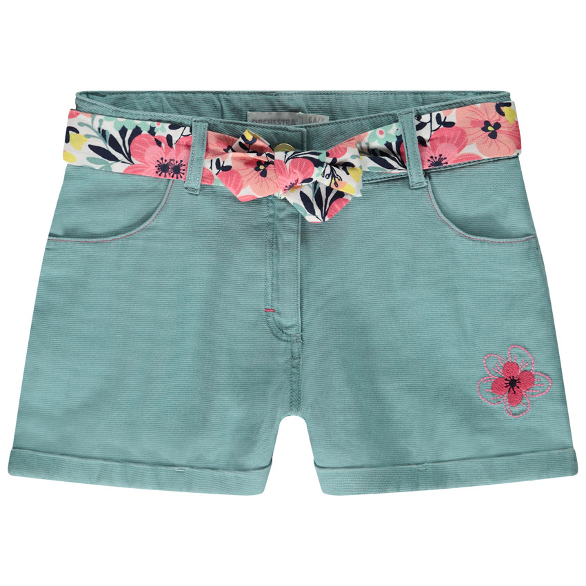 Short en toile avec ceinture à nouer imprimé floral pour fille