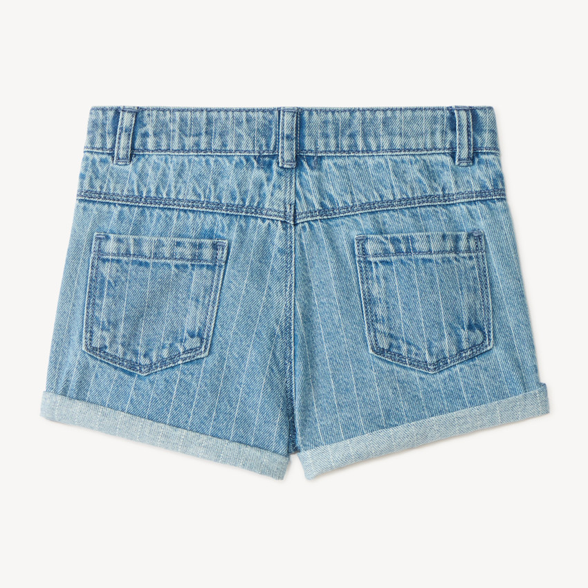 Short en jean à rayures surpiquées et broderie fleurs pour bébé fille 