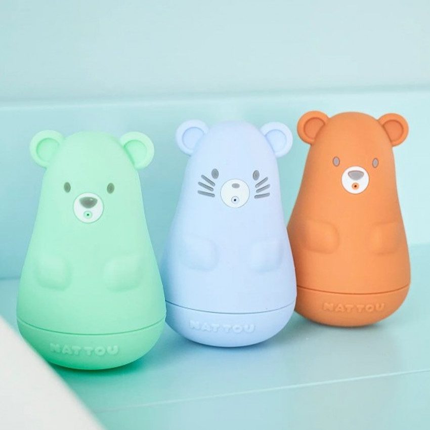 Set de 3 jouets de bain en silicone caramel/bleu/menthe