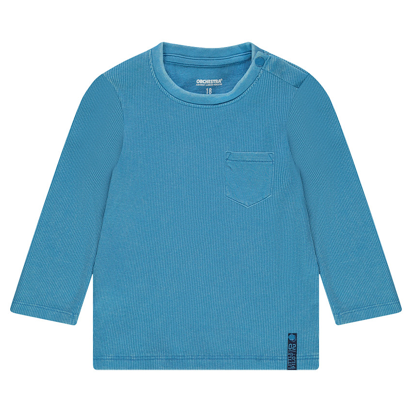 Tee-shirt manches longues côtelé avec poche plaquée 