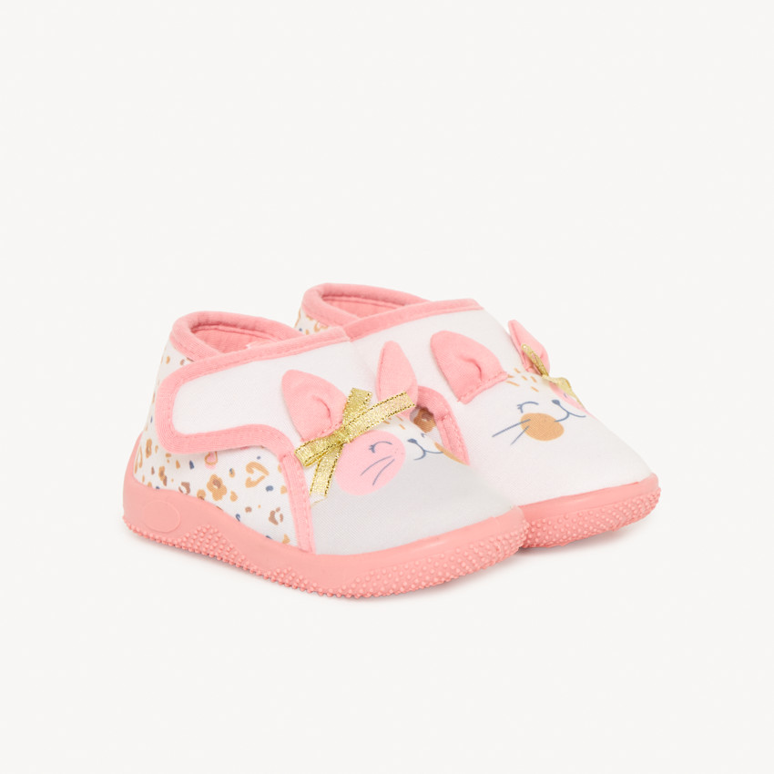Chaussons bottillons motif chat pour bébé fille