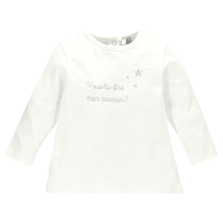 Tee-shirt manches longues avec message printé "Veux-tu être mon parrain?" 